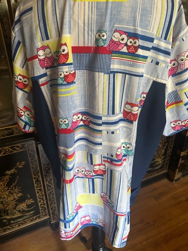 Cherokee Scrub Work Wear Nurse Owl Pattern V Neck Panel Top Sz 2XL - Picture 5 of 10