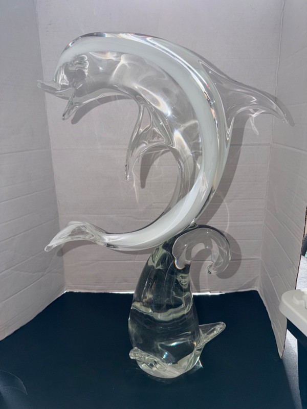 Vintage Hand Blown Glass Murano Italian Art Studio Dolphin 21” Sculpture