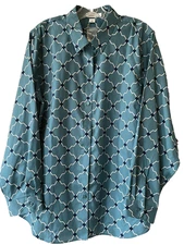 Coldwater Creek Timeless Trellis Reef Teal Button Up Women's Blouse 20W longslee