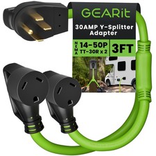 50 Amp to 30 Amp RV Y Splitter Adapter Cord, NEMA 14-50P Male to x2 TT-30R Fe...