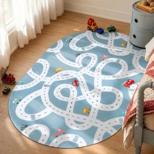 Classic Race Track Kids Rug - 3'x5' Non-Slip Play Mat for Imaginative Fun