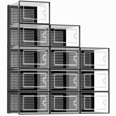 Kuject X-Large Clear Stackable Shoe Storage Boxes Organizer 12 Pack for Sneakers