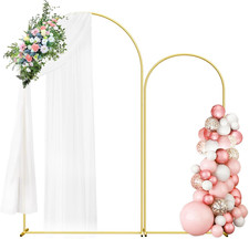 Wedding Arch Backdrop Stand Set of 2, Gold Metal, 7.3FT  6FT  Metal Arch Back