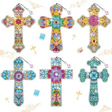 6 Pcs Cross 5D Diamond Art Kit 5.91x7.87 Inch Religious Wall Art Decor Set