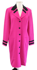 Vtg 90s Womens Hot Pink Black Button Front Wool Blazer Style Dress Size 8 Retro