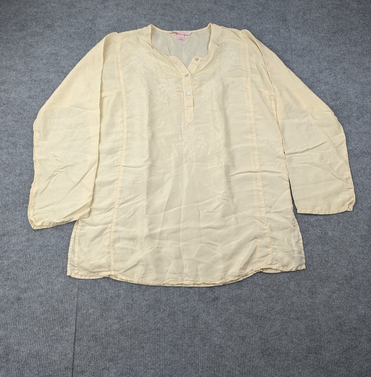 Victorias Secret Silk Tunic Womens Medium Vintage Embroidered Top Blouse Minimal