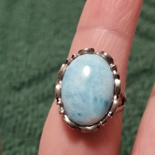 Larimar Solitaire Ladys Ring In Sterling Silver PTI 925 Size 8 Artisan Boho