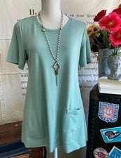 LOGO Lounge French Terry Knit Tunic Top with Pocket Green S Lori Goldstein New