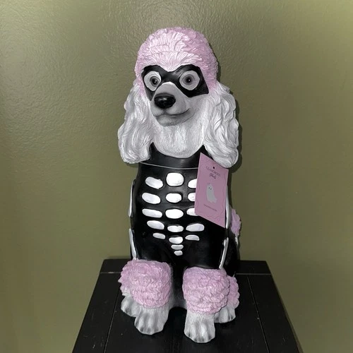 NEW Halloween Pink Poodle In Skeleton Costume 14” Figurine Tabletop Decor NWT