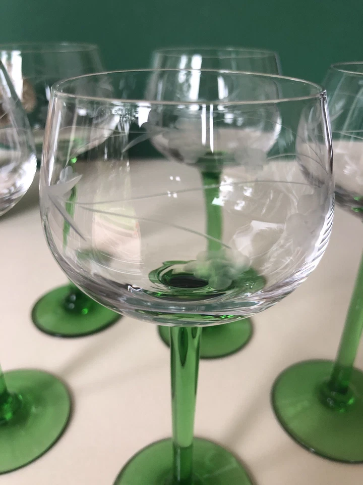 6 verres à vin blanc d'alsace pied vert gravés raisin - Photo 4/4