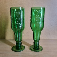 Pair of Vintage Grolsch Green Recycled Beer Glasses 8.5"