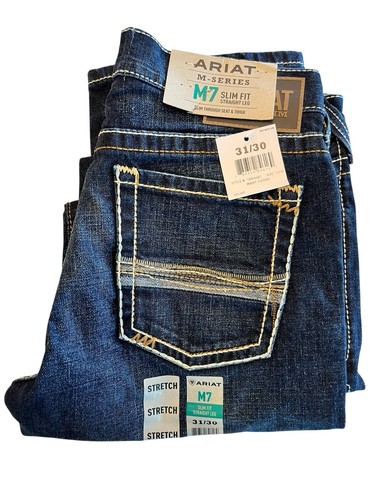 Jeans Ariat M7 NUOVO con etichette rocker elasticizzato uomo tg 31/30 impilabile dritto 2364