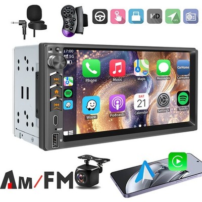 7'' Double Din Car AM FM Radio Wireless Apple CarPlay Android Auto GPS  BT CAM