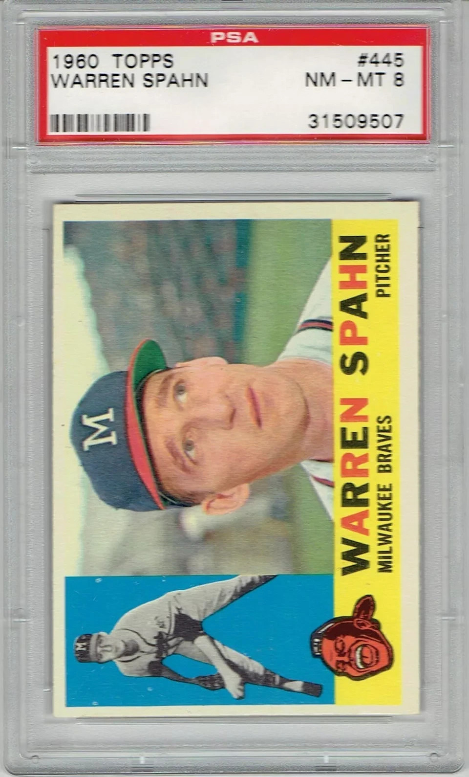 1960 TOPPS #445 WARREN SPAHN Braves HOF PSA 8 NM/MT