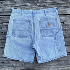 vintage 90 s carhartt wu1988 washed denim carpenter shorts in stonewash size 34