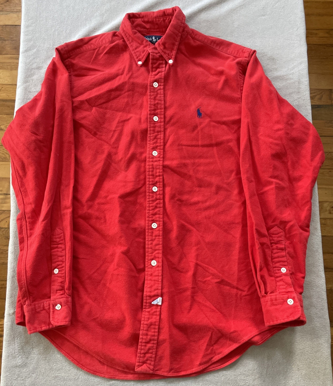 Vintage Polo Ralph Lauren Shirt Mens Med Red 100% Cotton Chamois Flannel 90s Y2K