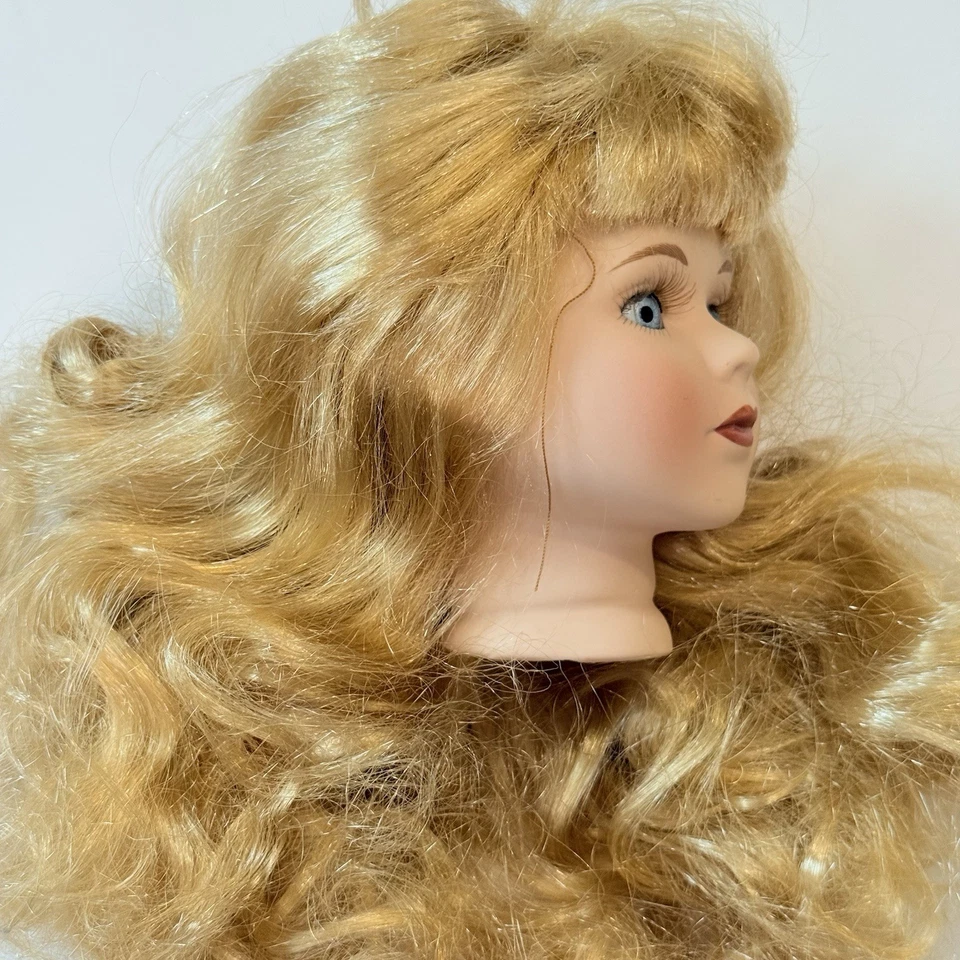 "Cabeza de muñeca de colección para piezas de muñeca de 17""/\ Peluca rubia de repuesto ojos azules pestañas" Foto 4 de 4