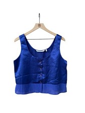 Vintage 1998 Victoria s Secret Blue Satin Tank Top Camisole Sheer Panel Medium