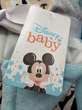 Disney Baby Mickey Mouse White Gray Stripe Blue Stars Blanket Aqua Back New Nojo