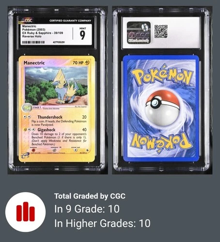 CGC 9 2003 Pokemon EX Ruby & Sapphire Manectric Reverse Holo #39 Mint POP 10