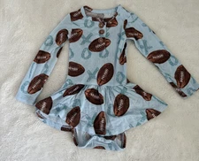 Posh Peanut Football Field Day Blue Twirl Bodysuit Dress Bamboo Baby Girl 6-12 m