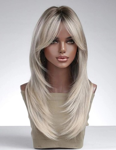 Perruque Longue Synthétique Femme - Blond Doré Lisse Avec Frange Et Bonnet - Style Libre
