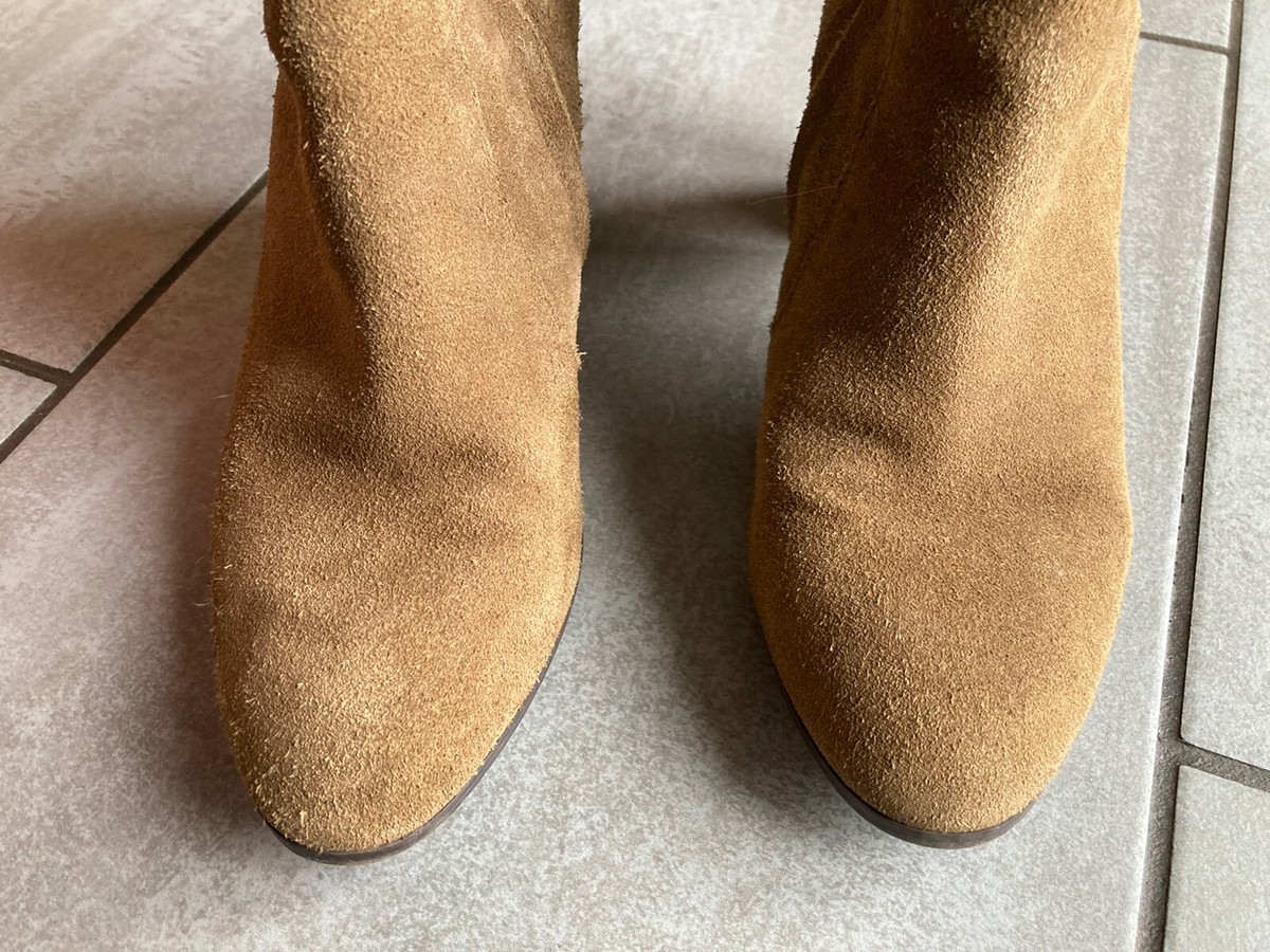 M&S Collection Ladies Brown Suede Heeled Ankle Boots Size Good