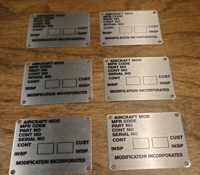 Aircraft Data/ Modification Tags BLANK  Lot Of 6 New