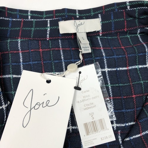 Joie Womens Small Blouse Cartel Button Midnight Blue Plaid Long Sleeve $228 New - 第 4/8 張圖片