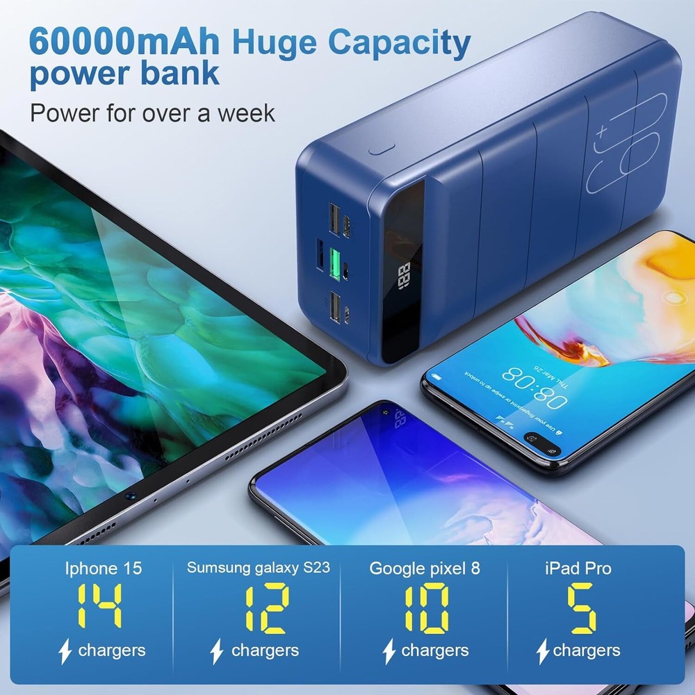 Power Bank 60000mAh Portable Charger Fast Charging 22.5W PD4.0 & QC 4.0 with USB Power Bank 60000mAh Portable Charger Fast Charging 22.5W PD4.0 & QC 4.0 with USB