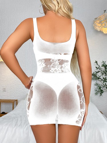 Bodycon-Damenkleid ausgehöhlt Damen durchsichtig U-Ausschnitt Sommerkleid Nachtwäsche - Bild 6 von 19