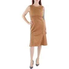 Calvin Klein Womens Faux Suede Below Knee MIDI Dress Tan 10