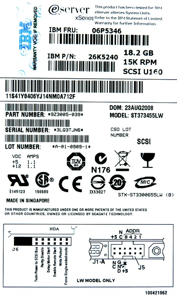Hard Drive IBM 06P5346 26K5240 18GB 15000U/Min SCSI 68-pin 3.5'' Inch - Image 3 of 3