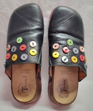 THINK Black Women's Leather Cork Shoes Mules Colorful Buttons Cork 40/9 Vtg
