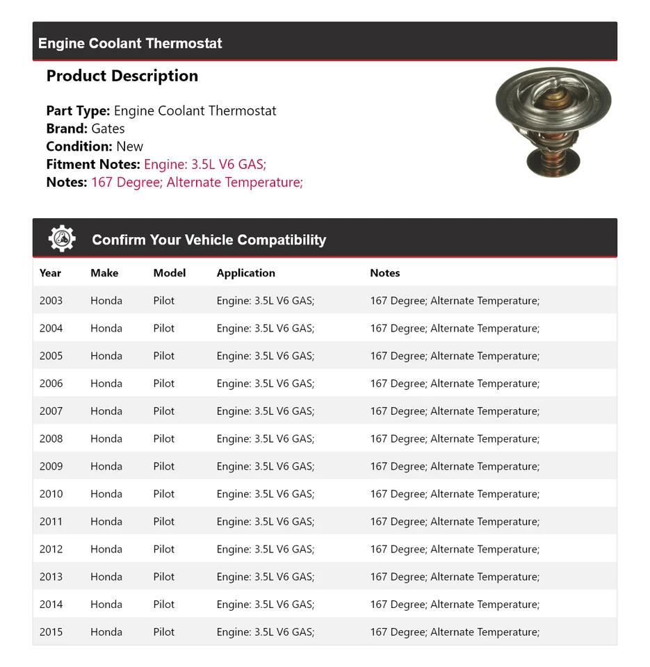 Para Honda Pilot 2003-2015 3,5 L V6 motor gas refrigerante termostato puertas 2004 2005 Foto 2 de 4