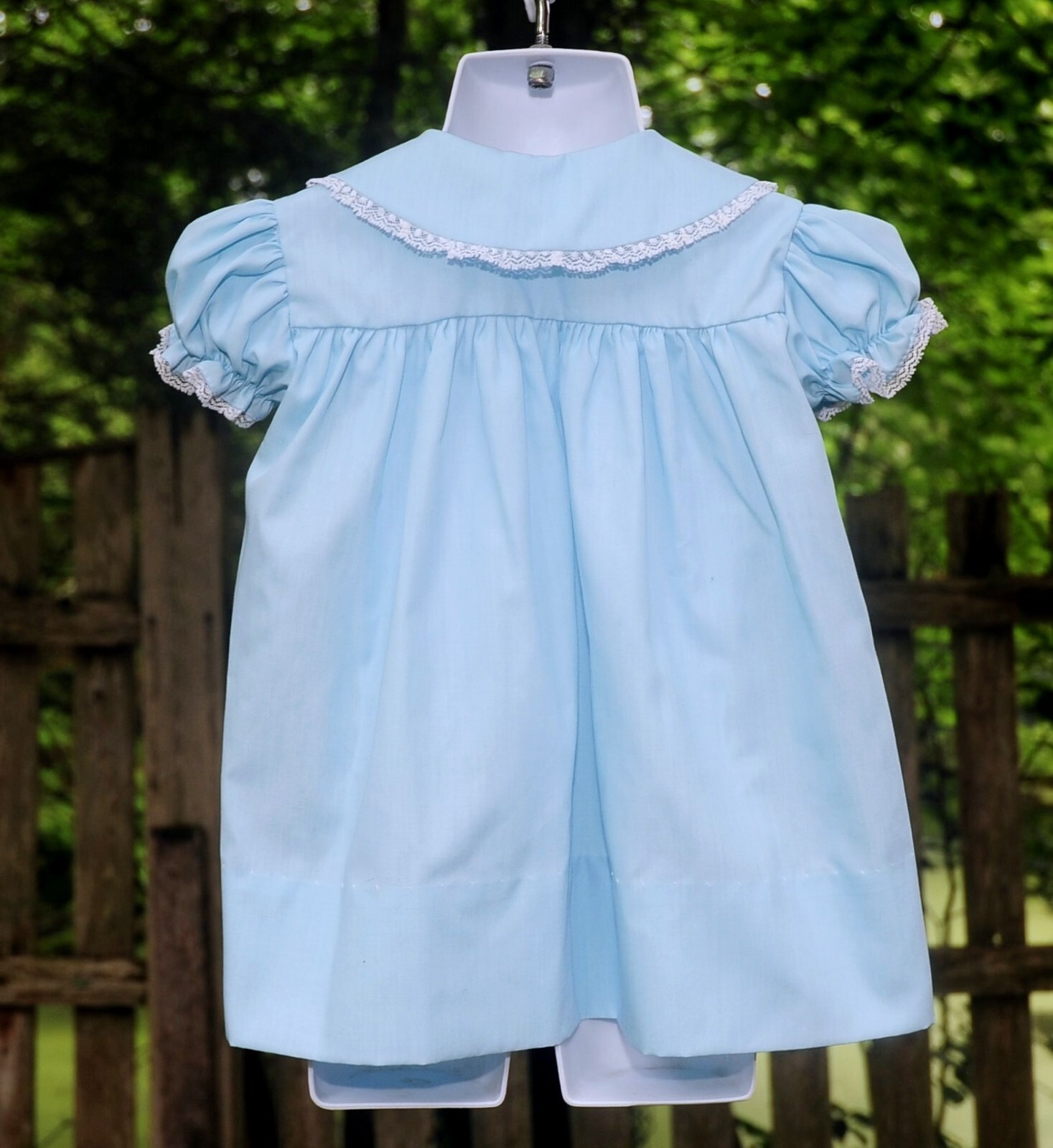 VTG 70's Baby Girls Blue Cotton Smocked Party Dress Size 18M Horse