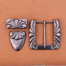 Huge Vintage Silver Flower Western Flair Cowboy Belt Buckle Set Fits 38mm Strap