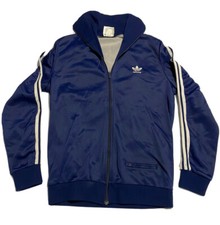 Vintage 80s Adidas Trefoil Tracksuit Jacket Lined Blue Sz 180/5  11  From England