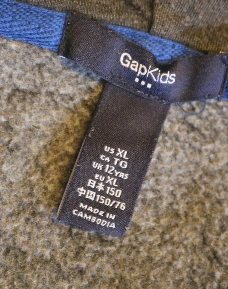 Sudadera con Capucha Gap Kids Logo Grande Niños Gris Cremallera Completa Mezcla de Algodón Bolsillo Frontal Talla XL Foto 3 de 4