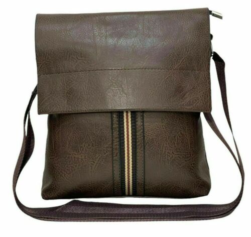 Faux Leather Handbag Brown Shoulder Bag Men's Cross Body Messenger Unisex Bags - Picture 1 of 5