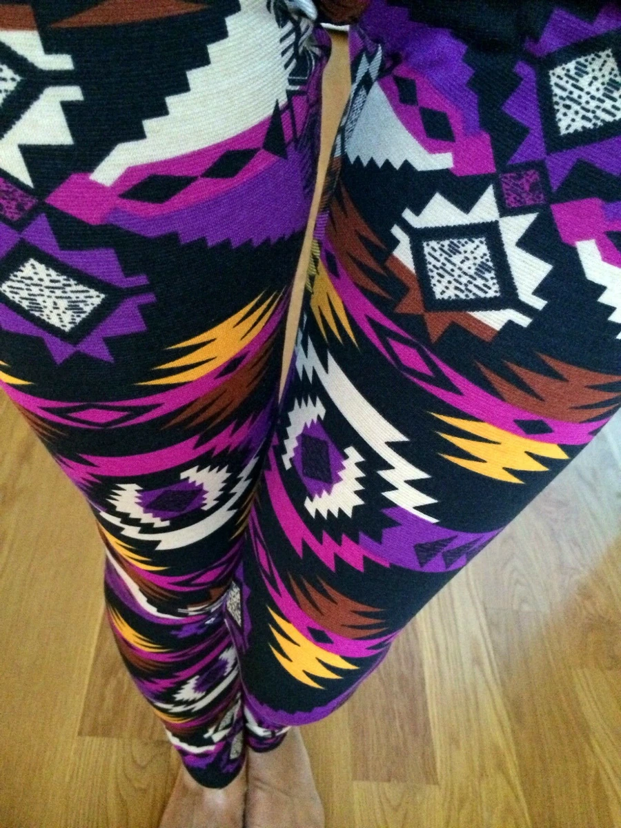 Bright PINK PURPLE NAVAJO AZTEC PONTI leggings pants thick Polyester S M L  2-12