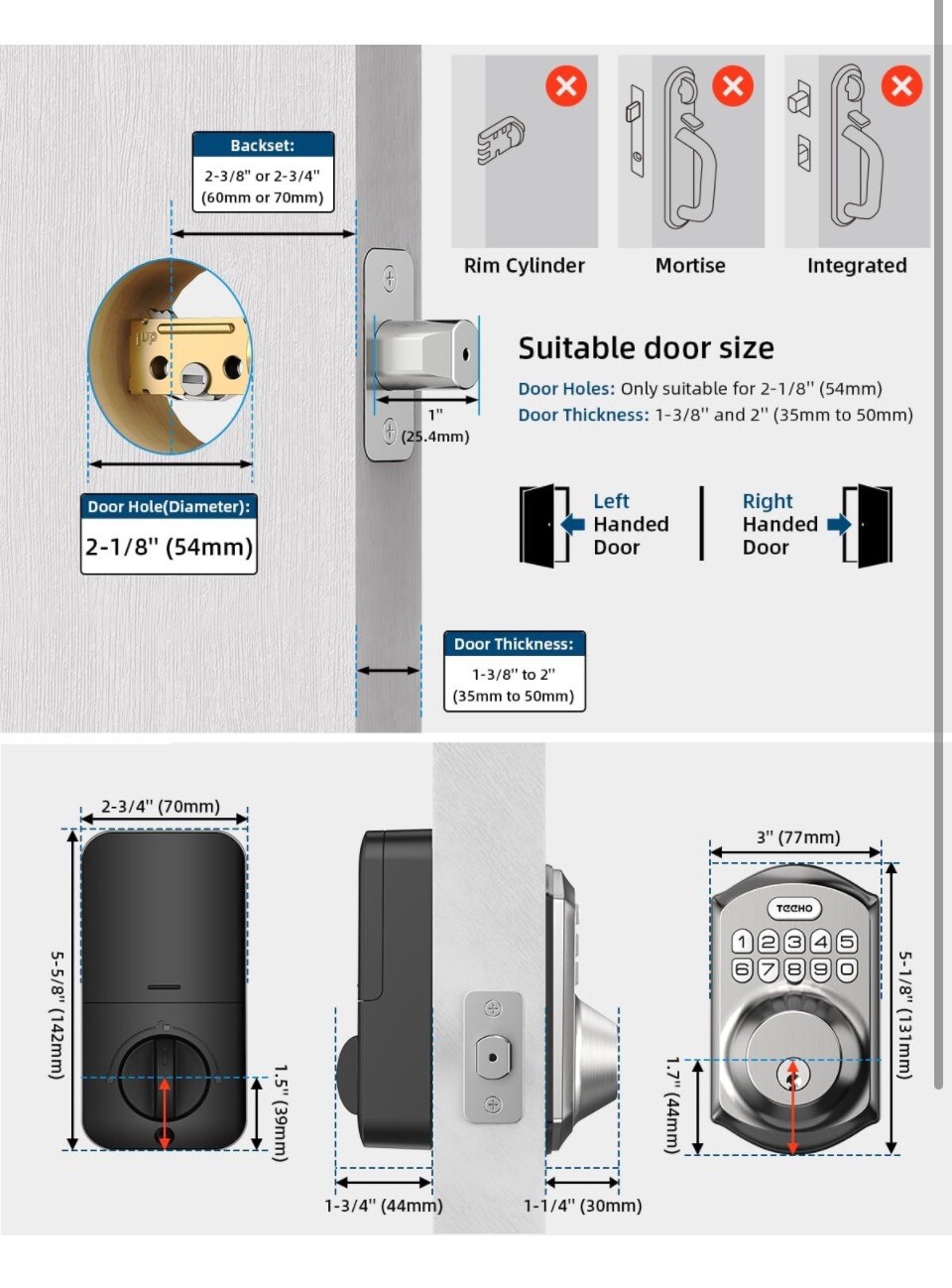 TEEHO TE001 Keyless Entry Door Lock with Keypad Smart Deadbolt Lock