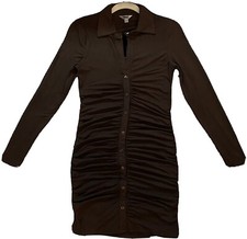 Steve Madden T-Shirt Woman Knee Dress Brown S Small Buttons Long Sleeve New