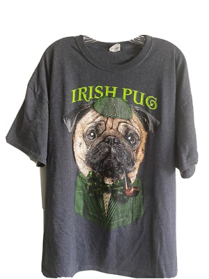IRISH PUG MEN'S TEE GRAY SIZE 2XL T-SHIRT