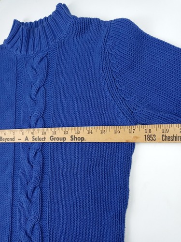 Women's SUSAN BRISTOL Blue Cable Knit Pullover Turtle Neck 3/4 Sleeve Size Med - Picture 5 of 7