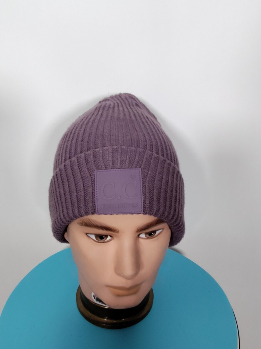 帽子 UNKNOWN VIOLET STRIPED BEANIE C.C Exclusives Beanie Hat - Purple Striped Chunky Knit