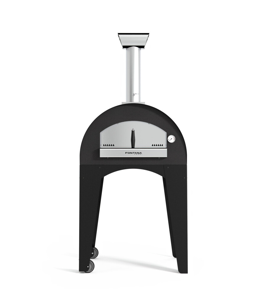 FORNO PIZZA A LEGNA CON CARRELLO FONTANA "ISCHIA" COLORE ANTRACITE 2 PIZZE