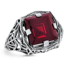DECO ANTIQUE STYLE 925 STERLING SILVER 4.5 CARAT SIMULATED GARNET RING   459Z