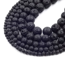 Natural Gemstone Black Volcanic Lava Stone Loose Beads 6mm 8mm 10mm 12mm 14mm