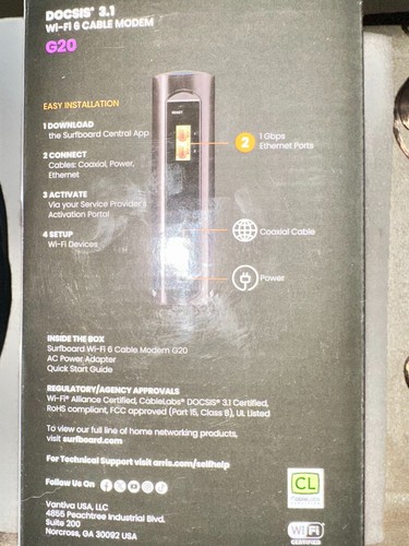 ARRIS (G20) - Cable Modem Router Combo - Fast DOCSIS 3.1 Multi-Gigabit WiFi 6 (A - Afbeelding 6 van 6